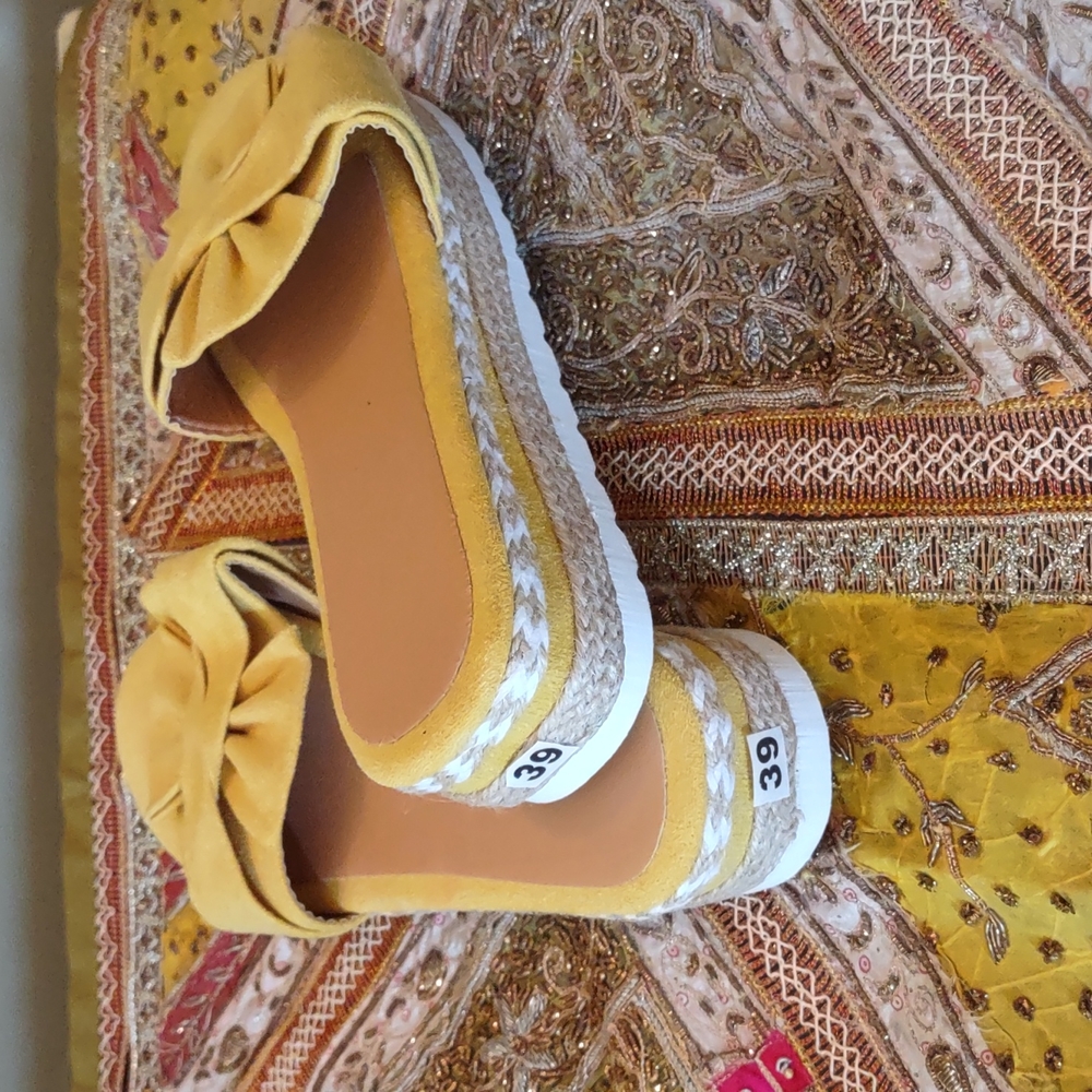 Yellow Wedge Sandals NWOT